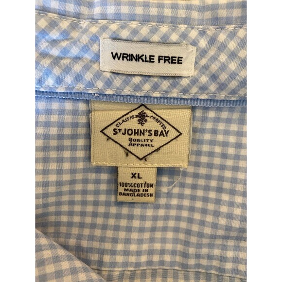 St John’s Bay Womans Button Down Blouse  Size XL Blue White Checked Cotton Top - Picture 8 of 11